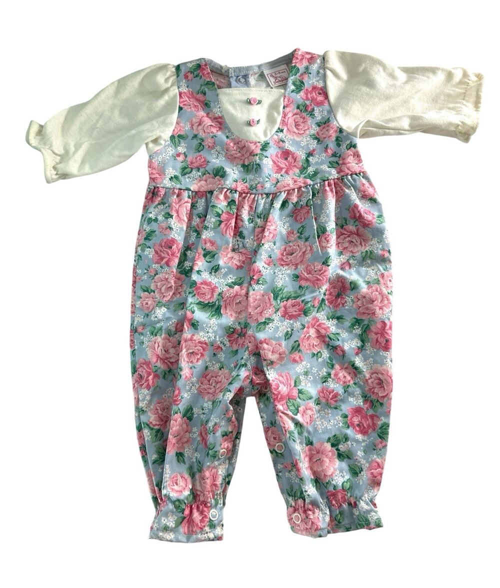 Vintage Buster Brown Baby Girl Floral Romper 3-6 Months Made in USA Cottage